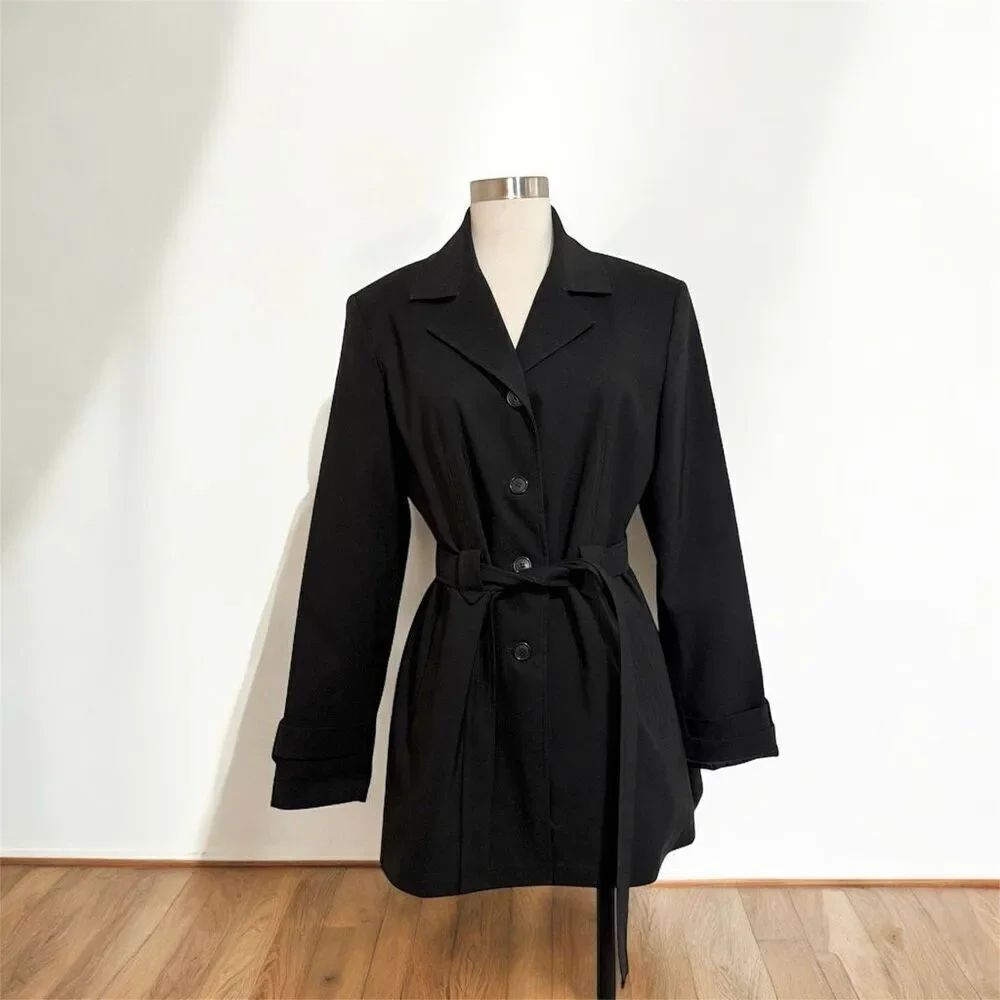 Fleet Street Black Blazer Jacket Trench Peacoat Belted Fitted Button Y2K Medium